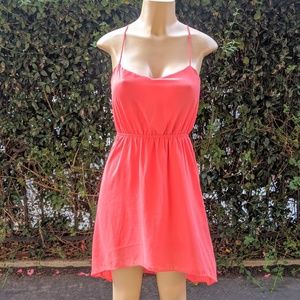 Coral pink high-low dress with elastic waist (S)